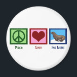Aimant Peace Love Sea Lions<br><div class="desc">Un signe de paix, un coeur, et un mignon lion de mer. J'adore les cadeaux d'otaries avec mon animal marin préféré à l'océan.</div>