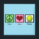 Aimant Peace Love Tennis Blue<br><div class="desc">Un joli signe de paix,  un coeur et un ballon de tennis jaune font un joli cadeau de Noël pour un joueur de tennis.</div>