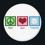 Aimant Peace Love Volley<br><div class="desc">Un signe de paix, un coeur, et un joli volley sur un carré bleu. J'adore le volley, la plage, l'intérieur, vous le nommez !</div>