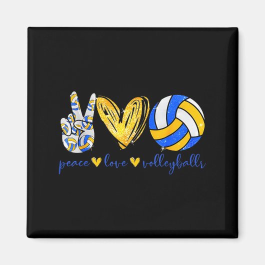 Aimant Peace Love Volleyball Retro Art Volleyball Player  (Devant)