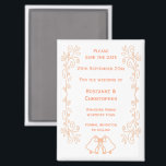 Aimant Peach Bells Scrollwork Wedding Enregistrer La Date<br><div class="desc">Mariage enregistrer la conception des cloches magnétiques de date. Customisez ce mariage coloré pêche enregistrer l'aimant de date avec vos détails mariages. Si vous avez besoin d'aide pour vous customiser,  contactez-nous via le lien de cette page. Poser des cloches de couleur conception mariage personnalisé enregistrer la date aimant</div>