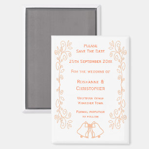 Aimant Peach Bells Scrollwork Wedding Enregistrer La Date