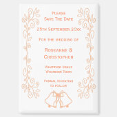 Aimant Peach Bells Scrollwork Wedding Enregistrer La Date (Recto)