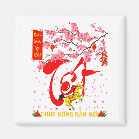 Aimant Peach Blossom Vietnamese Lunar New Year Horse 2026 (Devant)