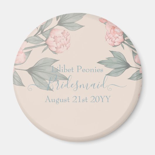 Aimant Peach Peonies Sage Floral Budget Mariage (Devant)