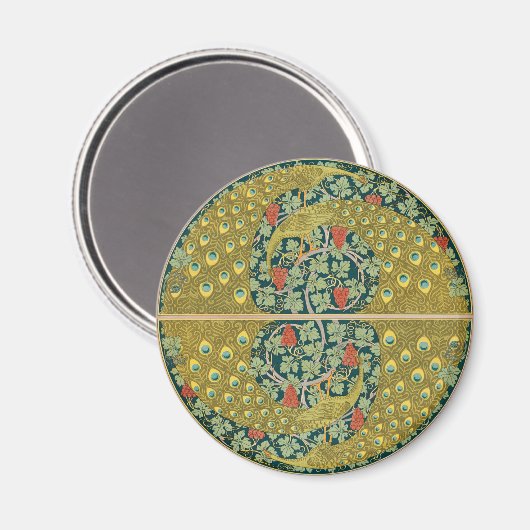 Aimant Peacock Art Nouveau Style rond design complexe (Recto/Verso)