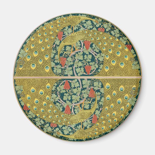 Aimant Peacock Art Nouveau Style rond design complexe (Devant)