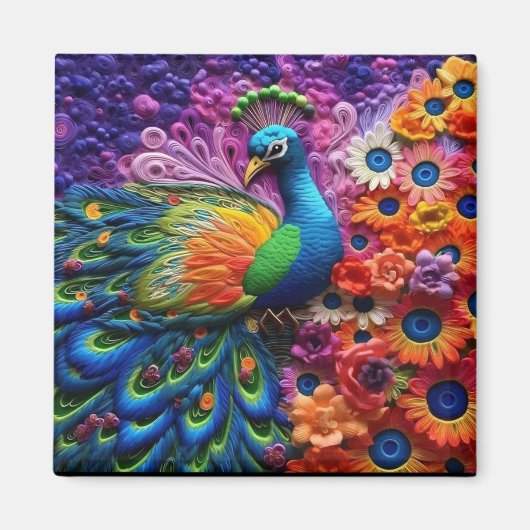Aimant Peacock coloré 3D (Devant)