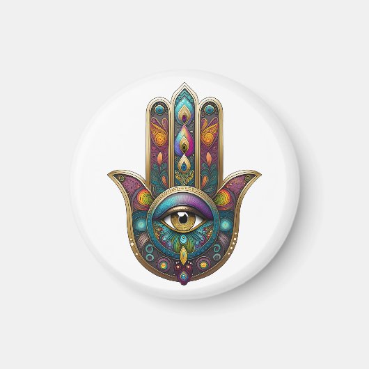 Aimant Peacock Colors Hamsa w/ Gold Third Eye (Devant)