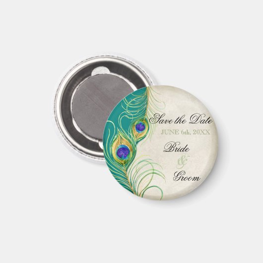Aimant Peacock Feathers Damask Enregistrer la date (Recto/Verso)