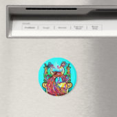 Aimant PEACOCKS IN LOVE MONOGRAM rouge bleu turquase vert (In Situ (Lave-vaisselle))