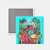 Aimant PEACOCKS IN LOVE MONOGRAM rouge bleu turquase vert (Recto/Verso)