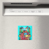Aimant PEACOCKS IN LOVE MONOGRAM rouge bleu turquase vert (In Situ (Lave-vaisselle))