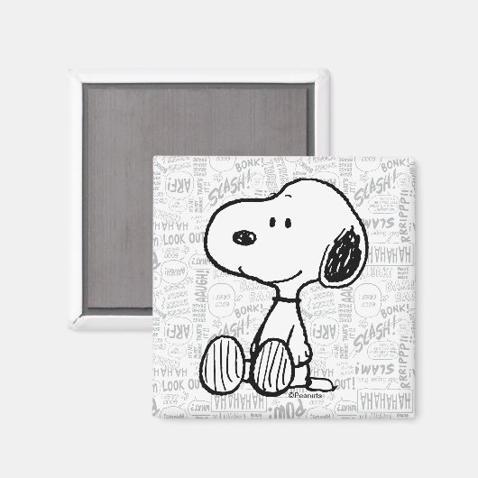 Aimant PEANUTS | Snoopy on Black White Comics (Recto/Verso)