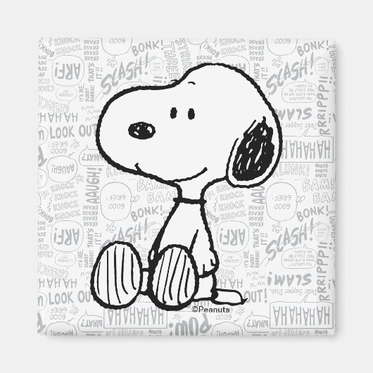 Aimant PEANUTS | Snoopy on Black White Comics (Devant)
