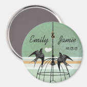 Aimant Peapod Green Damask & Coral Birdcage Mariage (Recto/Verso)