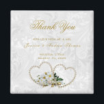 Aimant Pearl Hearts & Fleurs Mariage damassé Merci<br><div class="desc">Elégant style perles et fleurs Mariage merci magnets. Tout le texte, la couleur de texte, la police et la couleur arrière - plan sont entièrement personnalisables pour répondre à vos besoins. Si vous avez besoin d'aide pour customiser votre produit ou si vous souhaitez faire correspondre des produits, veuillez me contacter...</div>