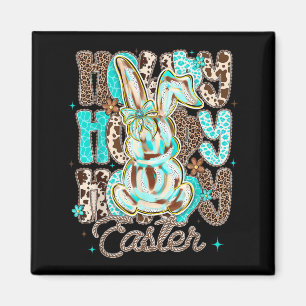 Aimant Peau de vache Léopard Bleu Turquoise Bonjour Lapin