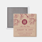 Aimant Pêche À La Crimson / Fleurs De Plum Kraft Chinois (Recto/Verso)