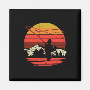 Aimant Pêche à la mouche Coucher de soleil Rétro Truite P