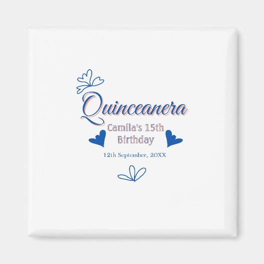 Aimant Pêche bleu quinceanera 15e anniversaire rustique m (Devant)