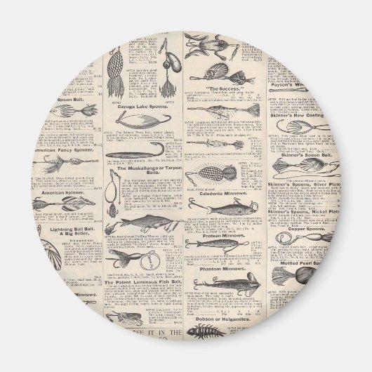 Aimant Pêche vintage leures : pêcheur d'antiquité des ann (Devant)