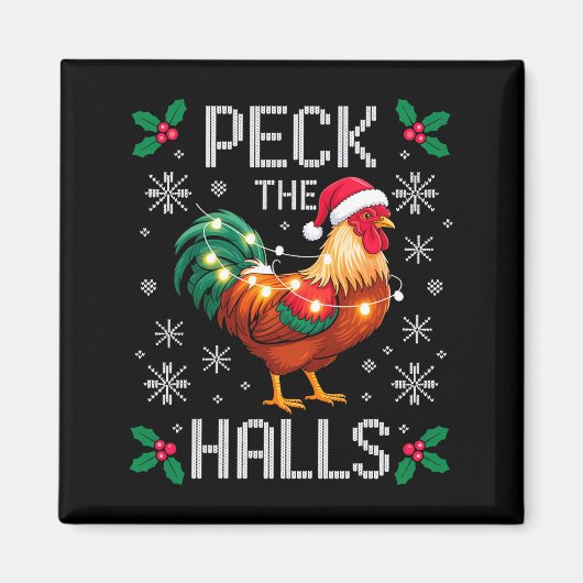 Aimant Peck The Halls Chicken Christmas Lights Snowflakes (Devant)