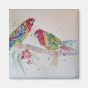 Aimant Peinture à l'aquarelle du perroquet Rosella rouge