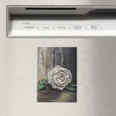 Aimant Peinture acrylique Rose Blanche  (In Situ (Lave-vaisselle))