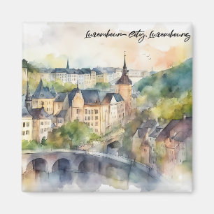 Aimant Peinture aquarelle colorée de la ville de Luxembou