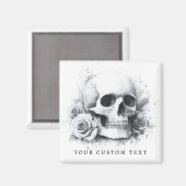 Aimant Peinture aquarelle crâne avec des roses (Recto/Verso)