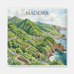 Aimant Peinture aquarelle de Madère Portugal colorée