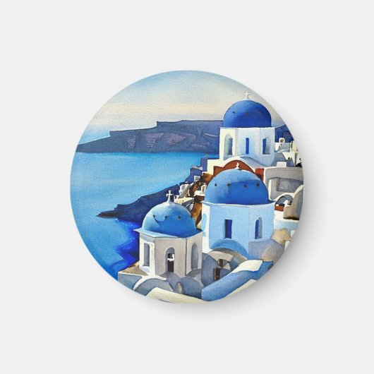 Aimant Peinture aquarelle de Santorin Grèce (Devant)