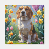Aimant Peinture beagle Fleurs de printemps de chien (Devant)