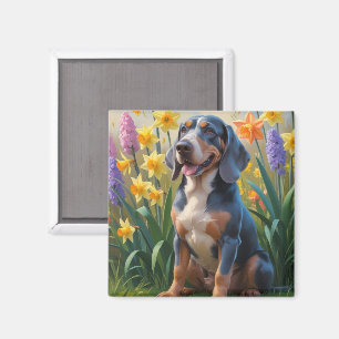 Aimant Peinture Bluetick Coonhound Chien Fleurs de printe