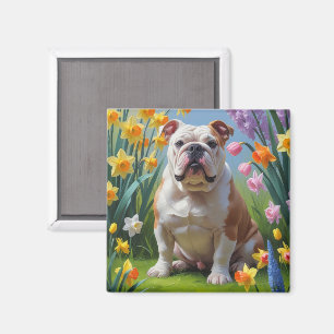 Aimant Peinture Bulldog Spring Flowers