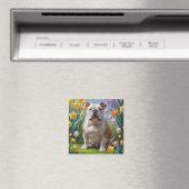 Aimant Peinture Bulldog Spring Flowers (In Situ (Lave-vaisselle))
