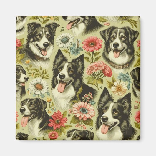 Aimant Peinture Collie vintage (Devant)