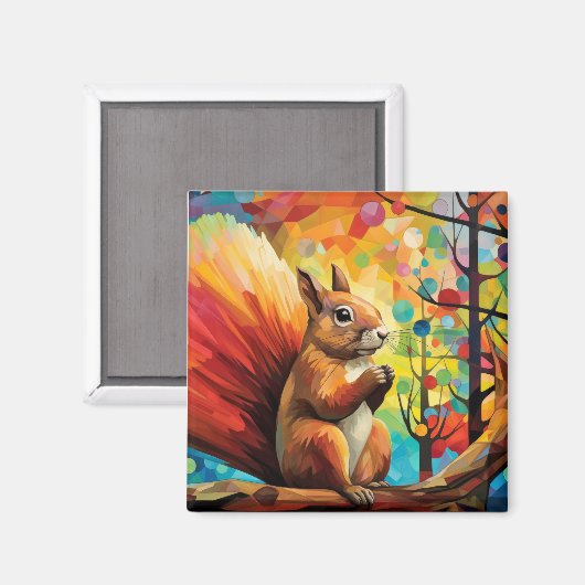 Aimant Peinture colorée de l'écureuil (Recto/Verso)