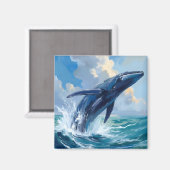 Aimant Peinture d'animal océanique baleine bleue (Recto/Verso)