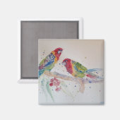 Aimant Peinture d'aquarelle rouge Rosella Parrot (Recto/Verso)