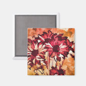Aimant Peinture d'art rustique à fleurs rouges (Recto/Verso)