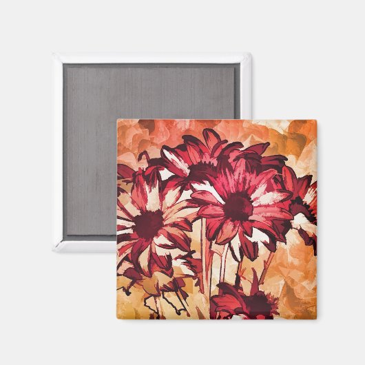 Aimant Peinture d'art rustique à fleurs rouges (Recto/Verso)