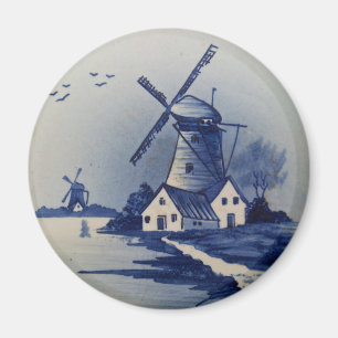 Aimant Peinture d'art vintage bleu et blanc Delft