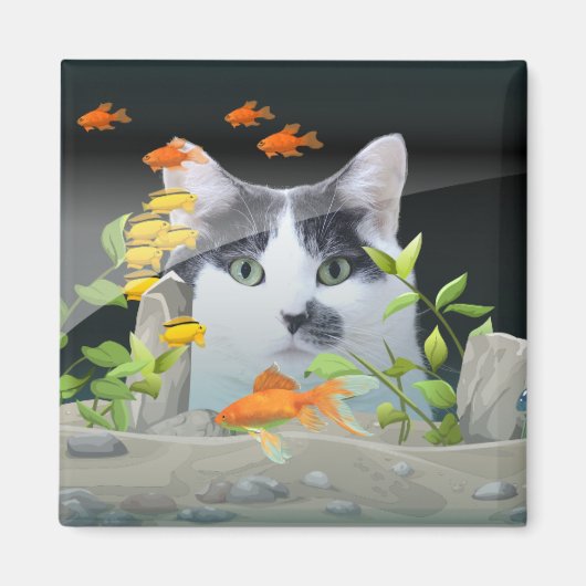 Aimant Peinture de chat personnalisée dans un réservoir d (Devant)