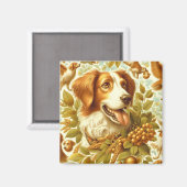 Aimant Peinture de chien breton vintage (Recto/Verso)