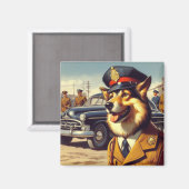 Aimant Peinture de chien de police rétro (Recto/Verso)