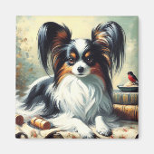 Aimant Peinture de chien Papillon vintage (Devant)