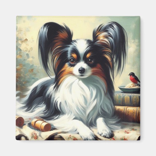 Aimant Peinture de chien Papillon vintage (Devant)
