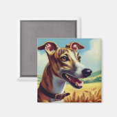Aimant Peinture de chien Whippet rétro (Recto/Verso)